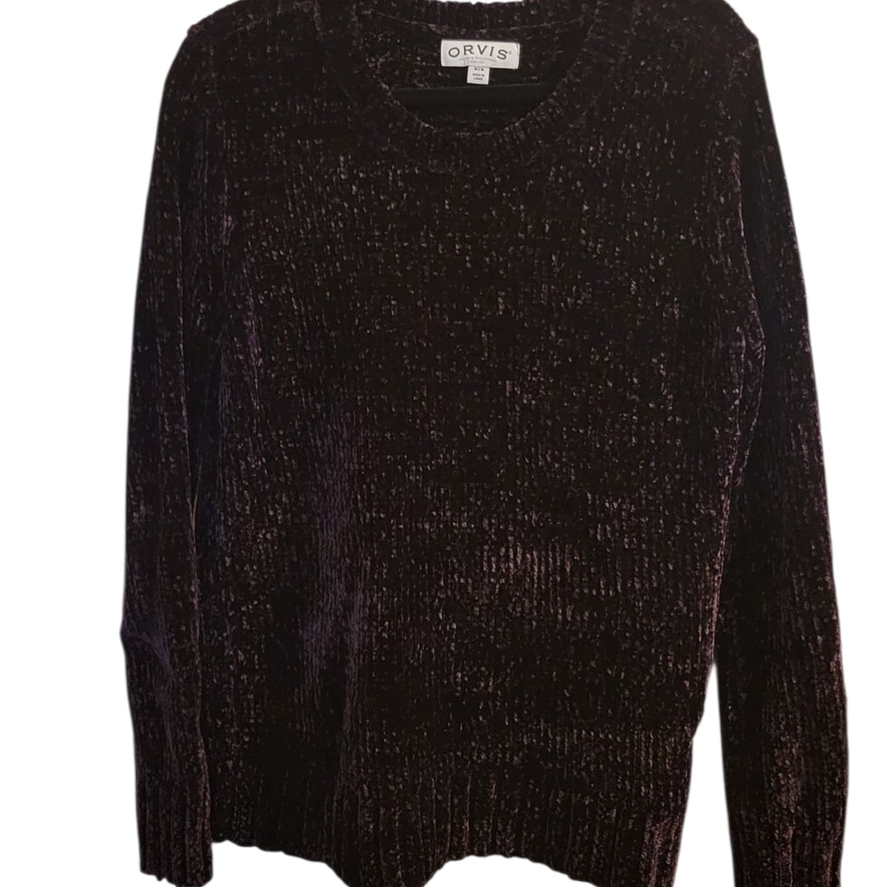 Orvis Women's Deep Purple Chenile Crew Neck Sweater Size M - Picture 2 of 3